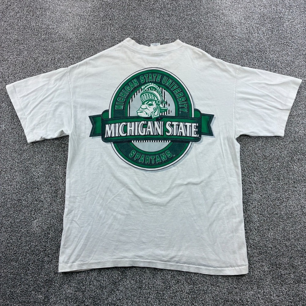 Vintage Michigan State Spartans Shirt Mens XL White Sparty Crest Logo‎ MSU